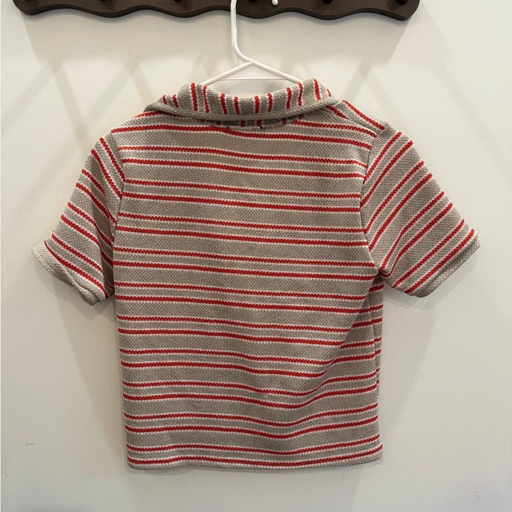 Zara Retro Striped V-Neck Short Sleeve Top - Picture 5 of 5